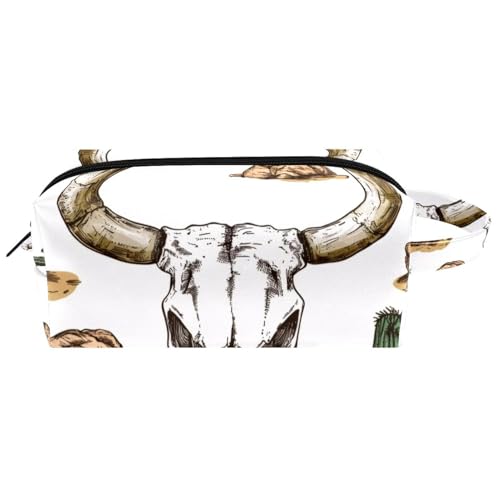 Kosmetiktasche mit niedlichem Kaktusmuster, Boho-Stil, nahtloses Muster, tragbare hängende Reise-Kulturbeutel, Leder-Make-up-Tasche, Kinder-Federmäppchen, Mehrfarbig 07, 8.2x3.1x3.5 in/21x8x9 cm von Generisch