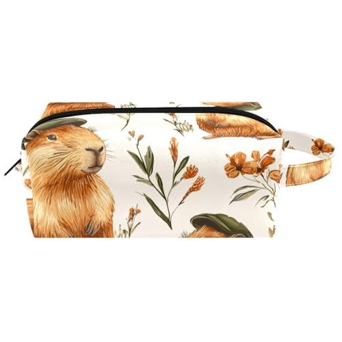 Kosmetiktasche mit niedlichem Tiermotiv, Capybara mit Kappe, tragbar, zum Aufhängen, Reise-Kulturbeutel, Leder-Make-up-Tasche, Kinder-Federmäppchen, Mehrfarbig 02, 8.2x3.1x3.5 in/21x8x9 cm von Generisch