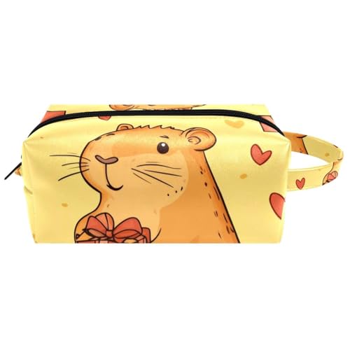 Kosmetiktasche mit niedlichem Tiermotiv, Capybara mit Kappe, tragbar, zum Aufhängen, Reise-Kulturbeutel, Leder-Make-up-Tasche, Kinder-Federmäppchen, Mehrfarbig 06, 8.2x3.1x3.5 in/21x8x9 cm von Generisch