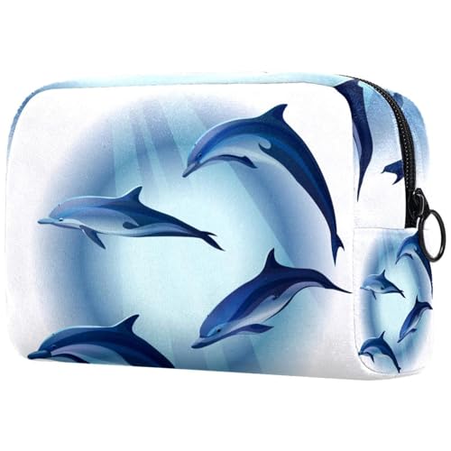 Kosmetiktasche mit vier Delfinen, für Damen, Reise-Kulturbeutel, groß, Make-up, praktische Tasche, Organizer-Tasche mit Reißverschluss, multi, 18.5x7.5x13cm/7.3x3x5.1in, Kulturbeutel von Generisch
