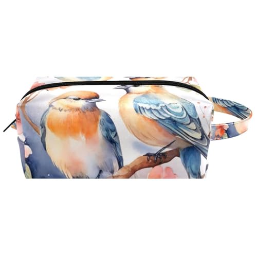 Kosmetiktasche zum Aufhängen, Aquarell-Vögel mit Blumen, wasserabweisend, Kulturbeutel, Reisetasche, für Damen, Herren, Mädchen, tragbare Make-up-Tasche aus Leder, Multicolor 08, 8.2x3.1x3.5 in/21x8x9 von Generisch