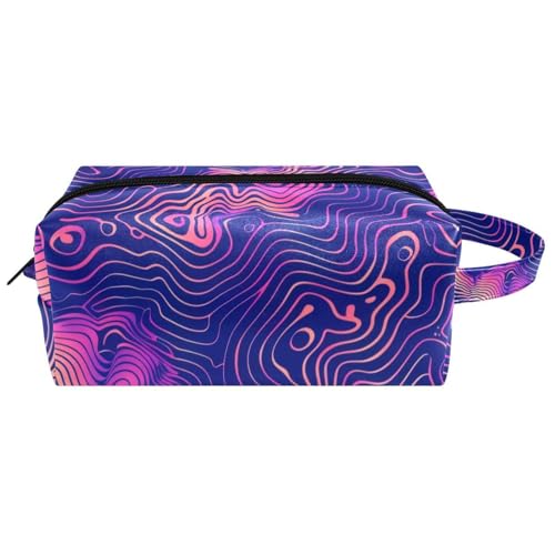 Kosmetiktasche zum Aufhängen, abstrakte violette Linien, nahtloses Muster, wasserabweisend, Kulturbeutel, Reisetasche, für Damen, Herren, Mädchen, tragbare Make-up-Tasche aus Leder, Mehrfarbig 09, von Generisch