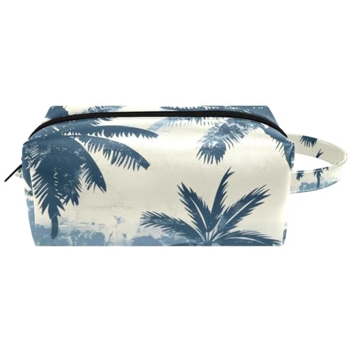 Kosmetiktasche zum Aufhängen, blaue tropische Palmen, Silhouetten, wasserabweisend, Kulturbeutel, Reisetasche, für Damen, Herren, Mädchen, tragbare Make-up-Tasche aus Leder, Mehrfarbig 06, 8.2x3.1x3.5 von Generisch