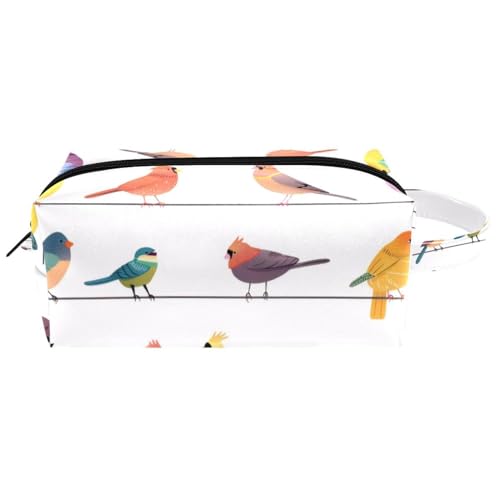 Kosmetiktasche zum Aufhängen, bunte Vögel, die auf Drähten sitzen, wasserabweisend, Kulturbeutel, Reisetasche, für Damen, Herren, Mädchen, tragbare Make-up-Tasche aus Leder, Mehrfarbig 06, 8.2x3.1x3.5 von Generisch