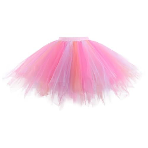 Kostüm Regenbogen Damen, Regenbogen Tüllrock Damen Rockabilly Petticoat Cosplay Rock Regenbogen Tutu Ballet Retro Tüllrock Pastell Bunter Rock Karneval Lang Tutu Regenbogen von Generisch