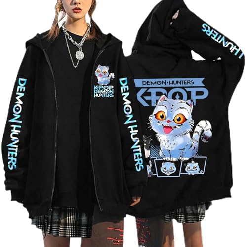 𝐊𝐩𝐨𝐩 𝐃𝐞𝐦𝐨𝐧 𝐇𝐮𝐧𝐭𝐞𝐫𝐬 Hoodie Damen Oversize Anime Drucken Sweatjacke mit Reißverschluss Y2K Kapuzenjacke Casual Langarm Pullover mit Kapuze Herbst Winter Sweatshirt Jacke Sportjacke von Generisch