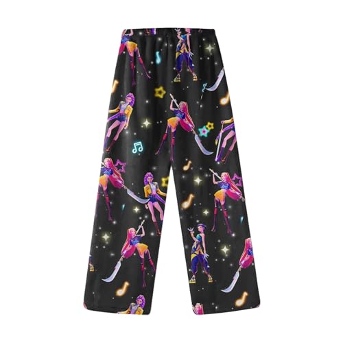𝙆𝙥𝙤𝙥 𝘿𝙚𝙢𝙤𝙣 𝙃𝙪𝙣𝙩𝙚𝙧𝙨 Pyjama Hose Kinder Schlafhose Pyjamas Hosen Lang Flanell Schlafanzug Weich Kawaii Anime Bequeme Schlafanzughose Frauen Anime Cartoon Casual Herbst Winter von Generisch