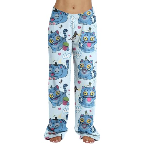 𝙆𝙥𝙤𝙥 𝘿𝙚𝙢𝙤𝙣 𝙃𝙪𝙣𝙩𝙚𝙧𝙨 Pyjama Hose Schlafhose Damen Pyjamas Hosen Lang Flanell Schlafanzug Weich Kawaii Anime Bequeme Schlafanzughose Frauen Anime Cartoon Casual Herbst Winter von Generisch