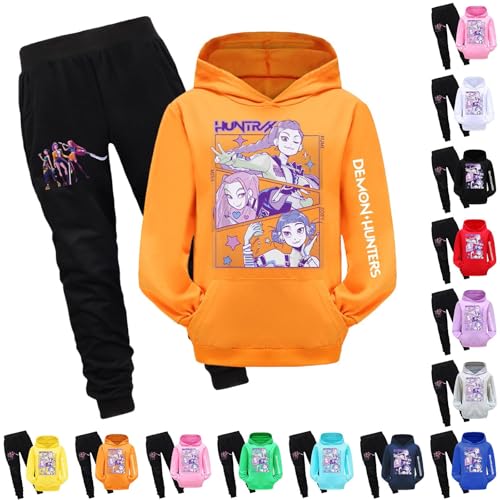 Kpop Film Demon Grafik Hunters Trainingsanzug Kinder Lang Jogginganzug Hoodie und Jogginghose Set mit Anime Aufdruck Sportanzug 2 Teiliges Outfit Sportbekleidung Unisex Freizeitanzug Winter Tracksuit von Generisch