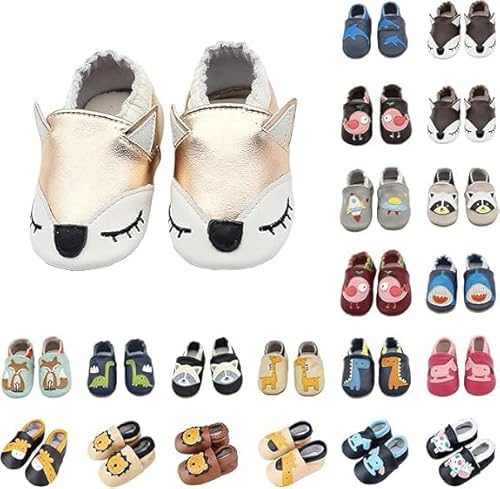 Krabbelschuhe Baby LederLauflernschuhe Mädchen mit weichen Wildledersohlen Lederschuhe Baby Jungen Mädchen Hausschuhe 0-24 Monate von Generisch
