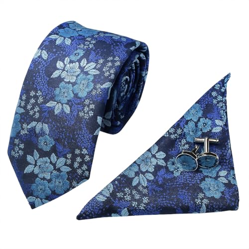 Krawatte Für Herren Blau Mit Floralem Muster, Elegantes Krawattenset Aus Seide Inkl. Einstecktuch 146x8cm Für Geschäft, Hochzeit, Abendessen, Party – Klassische Krawatten Für Herren Stilvoll Krawatte Für Herren Blau Mit Floralem Muster, Elegantes Krawattenset Aus Seide Inkl. Einstecktuch 146x8cm Für Geschäft, Hochzeit, Abendessen, Party – Klassische Krawatten Für Herren Stilvoll von Generisch