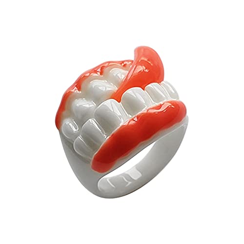 Kreativer alternativer Ring Zähne Zungenform Kunststoffring geeignet für Jungen und Mädchen Modellieren (zwei erhältlich), Jungenringe Größe 4, Einheitsgröße, Kunststoff, Kein Edelstein von Generisch