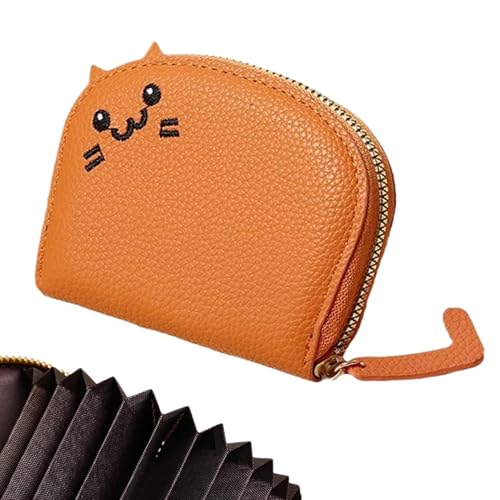 Kreditkartenetui – Kleine Geldbörse aus PU-Leder mit Reißverschluss – kleine Kartenetuis mit Reißverschluss, tragbare Cartoon-Katzen-Geldbörse für Mädchen und Frauen, Orange, Refer to description, von Generisch