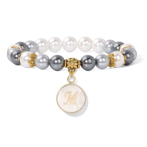 Kristall Armband, Handgewebtes Modearmband Mit 8 Mm Natürlichem Edelsteinkristall Und 26 Englischen Buchstaben, Muschelanhänger, Elastisches Seil, Energieschmuck Für Männer Und Frauen von Generisch