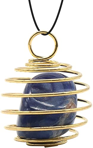 Kristall Halskette Stein Halskette Edelstein Perlen Runde Eisen Spirale Perlenkäfig Anhänger Schmuck Geschenke für Mädchen Frau Mutter, MH3078 von Generisch