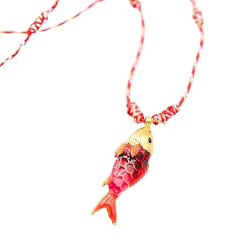Kristall Kette, Verstellbare Halskette Mit Modischem Ozeanfisch-Anhänger, Farbiges Seil, Energieschmuck Für Männer Und Frauen, Großer Roter Fisch von Generisch