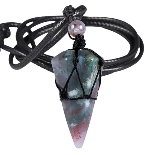 Kristall Kette, Verstellbare Wachsseil-Mode-Halskette Mit Natürlichem Edelstein-Kristall, Spitze Sechseckige Säule, Energieschmuck Für Männer Und Frauen, Indischer Achat von Generisch