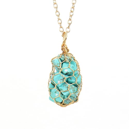 Kristall Kette,Verstellbare Kette, Modischer Natürlicher Edelstein, Kristallkies, Kupferdraht, Handgewebte Netztasche, Anhänger, Halskette, Energieschmuck Für Männer Und Frauen, Blau/Türkis Kristall Kette,Verstellbare Kette, Modischer Natürlicher Edelstein, Kristallkies, Kupferdraht, Handgewebte Netztasche, Anhänger, Halskette, Energieschmuck Für Männer Und Frauen, Blau/Türkis von Generisch