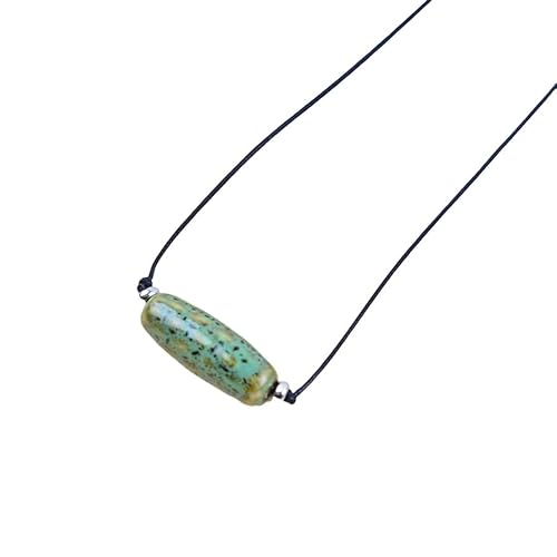 Kristall Kette,Verstellbare Wachsseil-Halskette Im Retro-Chinesischen Stil, Einfache Kleine Frische Ovale Anhänger-Halskette, Energieschmuck Für Männer Und Frauen, Grünes Muster von Generisch