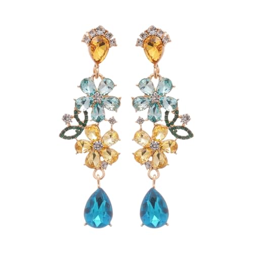 Kristallblumen-Ohrringe, Bohemian-Ohrringe mit funkelnden Tropfen, elegante Kronleuchter-Ohrringes für Frauen (Blue) von Generisch