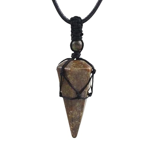 Kristallketten Für Damen Und Herren, Drahtumwickelte Halskette Mit Kegelanhänger Aus Naturstein Mit Schwarzem, Verstellbarem Seil, Heilkristalle, Handgefertigte Schmuckgeschenke, Indischer Achat von Generisch