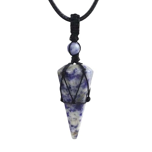 Kristallketten Für Damen Und Herren, Drahtumwickelte Halskette Mit Kegelanhänger Aus Naturstein Mit Schwarzem, Verstellbarem Seil, Heilkristalle, Handgefertigte Schmuckgeschenke, Sodalith von Generisch