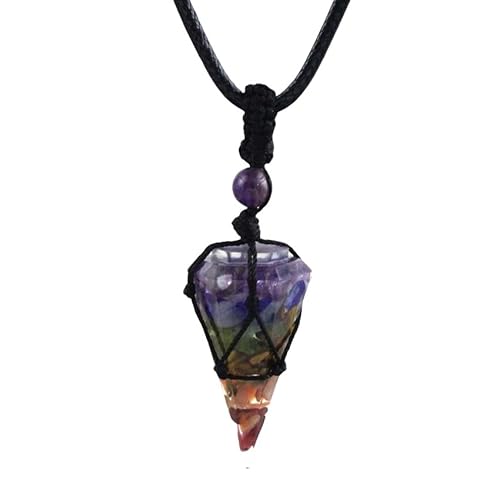 Kristallketten Für Damen Und Herren, Mit Draht Umwickelte Halskette Mit Kegelanhänger Aus Naturstein Mit Schwarzem, Verstellbarem Seil, Heilkristalle, Handgefertigter Schmuck, Geschenke, Bunt, 2 von Generisch