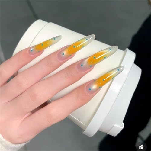 Künstliche Fingernägel, lange Stiletto, handgefertigt, zum Aufdrücken, gepunktet, niedliches Katzenauge, für Damen und Mädchen, 10 Stück (A76-XS) von Generisch