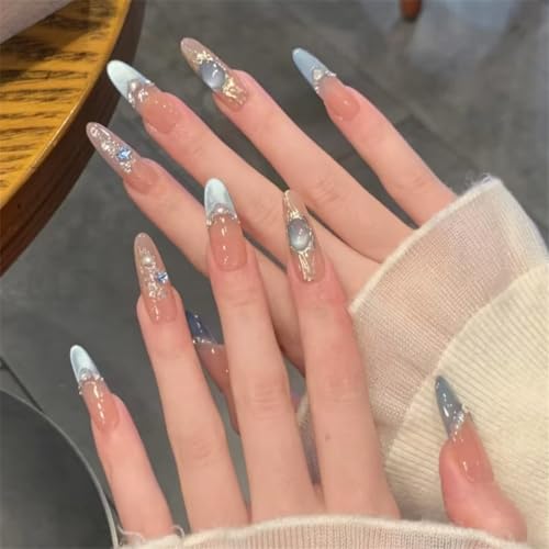 Künstliche Nägel, handgefertigt, zum Aufdrücken, Katzenauge, glänzend, für Damen und Mädchen, 10 Stück (A732-XS) von Generisch