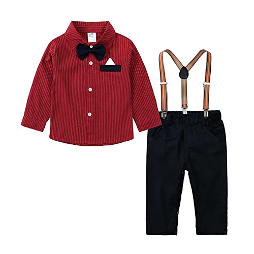 Kürbis Mütze Baby Kleinkind Langarm Rotes Hemd Oberteile Hosen Mit Krawatte Kind Kinder Gentleman Outfits Baby Fliege Rot Taufanzug Junge Baby(Red, 12-18 Months) von Generisch