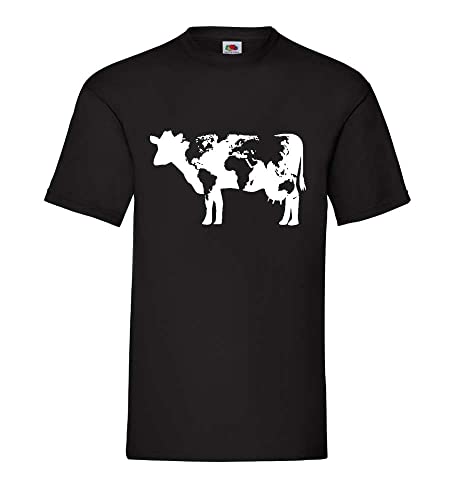 Kuh mit Weltkarte Männer T-Shirt Schwarz XL von shirt84
