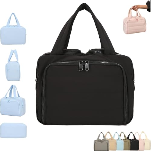 Kulturbeutel – 4-in-1 Reise-Organizer mit großer Kapazität und wasserdichter Trocken-/Nass-Trennung, weit geöffneter Kosmetiktasche mit Griff für Damen, maschinenwaschbar, leichtes Design, Schwarz von Generisch