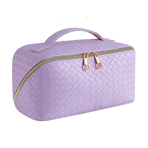 Kulturbeutel aus Leder mit Karomuster, Damen-Reise-Kosmetiktasche, große tragbare Reise-Kosmetiktasche, wasserdichte Kosmetiktasche (Purple) von Generisch