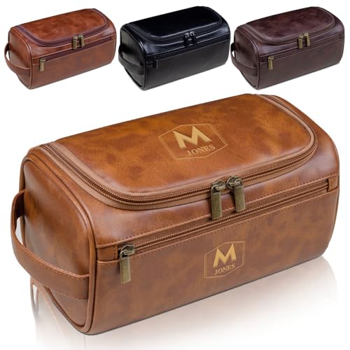Kulturbeutel für Herren, personalisierbar, 9 l, Leder, Dopp Kit mit Namen, tolles Geschenk für Ehemann, Vater, Freund, Trauzeugen, Bräutigam, Geschenk von der Braut, braun, Kulturbeutel von Generisch
