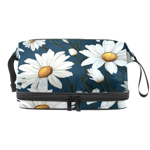 Kulturbeutel für Reisen, mit Aufhänger, wasserabweisend, Kosmetiktasche, Organizer für Damen, weißes Gänseblümchen-Aufdruck, doppellagig, Toilettenartikeltasche, Mehrfarbig 7, 27x15x14 cm/10.6x5.9x5.5 von Generisch