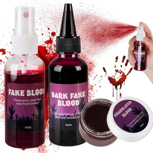 Kunstblut Halloween 2er Set,Abwaschbares Kunstblutspray & Blutcreme Halloween Kunstblut Spray Spritzer,Sicher für SFX Make up, Theaterschminke, Zombies, Vampire, Cosplay von Generisch
