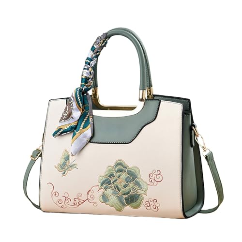 Kunstleder Einkaufstasche Damen Schultertasche College Tote Handtasche Arbeit Einkaufstasche Geldbörse Umhängetaschen Rot (Green, One Size) von Generisch