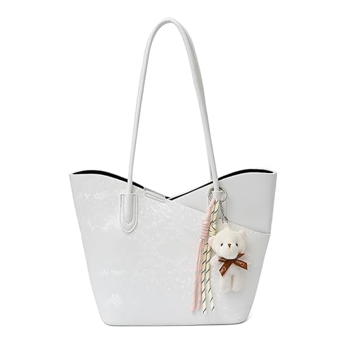 Kunstleder-Tragetasche für Damen, mit Anhänger, Arbeitshandtasche, Geldbörse, großes Fassungsvermögen, Reisetasche, Handtasche für Reisen, Arbeit, weiß, 240.00x120.00x260.00mm/9.45x4.72x10.24inch Kunstleder-Tragetasche für Damen, mit Anhänger, Arbeitshandtasche, Geldbörse, großes Fassungsvermögen, Reisetasche, Handtasche für Reisen, Arbeit, weiß, 240.00x120.00x260.00mm/9.45x4.72x10.24inch von Generisch