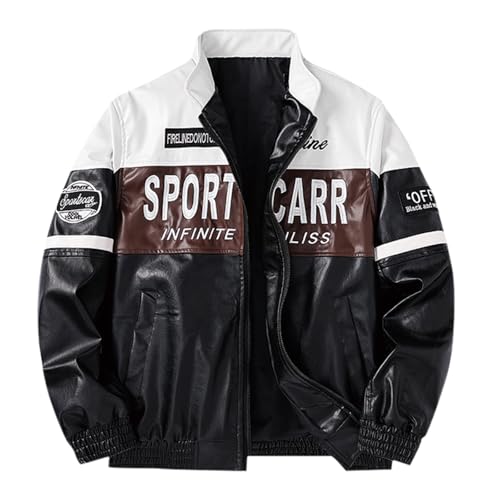 Kunstlederjacke Herren Casual Übergangsjacke Einfarbig Wind Breaker Langarm Lederjacke Leichte Stehkragen Bomberjacke mit Taschen Bikerjacke Warm Motorrad Jacke Herren Reißverschluss Wintermantel von Generisch
