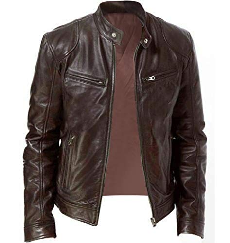Kunstlederjacke Herren Reißverschluss Lederjacke Langarm Motorrad Jacke Casual Bikerjacke Stehkragen Warm Übergangsjacke Leichte Wind Breaker Einfarbig Bomberjacke Herren mit Taschen Wintermantel von Generisch