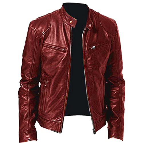 Kunstlederjacke Herren Reißverschluss Lederjacke Langarm Motorrad Jacke Casual Bikerjacke Stehkragen Warm Übergangsjacke Leichte Wind Breaker Einfarbig Bomberjacke Herren mit Taschen Wintermantel von Generisch
