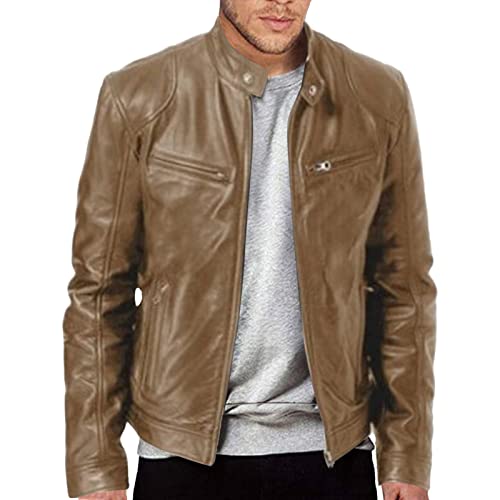 Kunstlederjacke Herren Reißverschluss Lederjacke Langarm Motorrad Jacke Casual Bikerjacke Stehkragen Warm Übergangsjacke Leichte Wind Breaker Einfarbig Bomberjacke Herren mit Taschen Wintermantel von Generisch