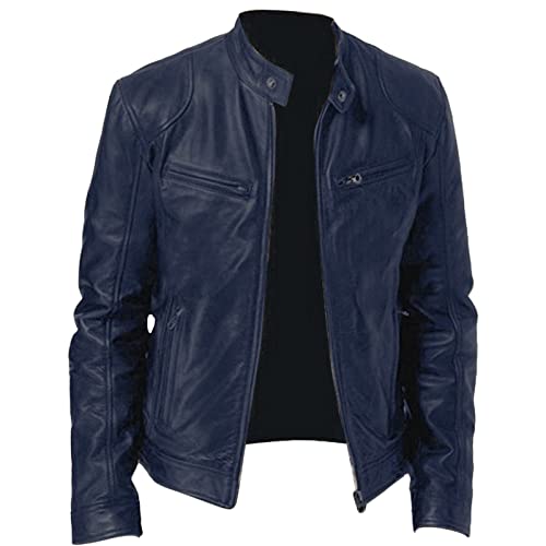 Kunstlederjacke Herren Reißverschluss Lederjacke Langarm Motorrad Jacke Casual Bikerjacke Stehkragen Warm Übergangsjacke Leichte Wind Breaker Einfarbig Bomberjacke Herren mit Taschen Wintermantel von Generisch