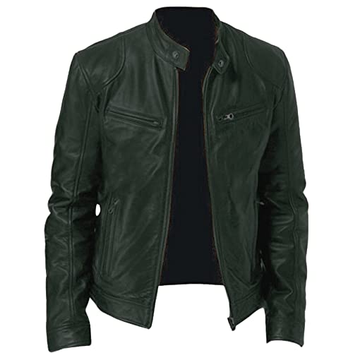 Kunstlederjacke Herren Reißverschluss Lederjacke Langarm Motorrad Jacke Casual Bikerjacke Stehkragen Warm Übergangsjacke Leichte Wind Breaker Einfarbig Bomberjacke Herren mit Taschen Wintermantel von Generisch