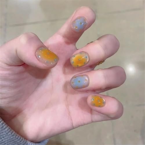 Kunstnägel, kurz, rund, handgefertigt, zum Aufdrücken, gepunktet, für Damen und Mädchen, 10 Stück (A75-XS) von Generisch