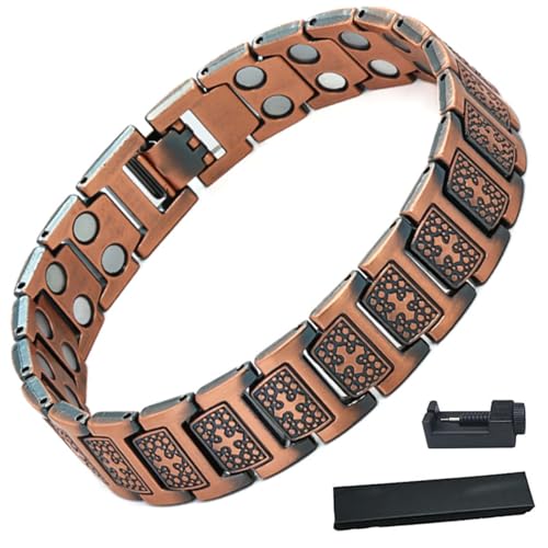 Kupferarmband Herren, Ultra-Stärke Magnetisches Kupfer-Armband, 99,99% massives Kupfer, verstellbare Größe und Schmuck-Geschenkbox (03) von Generisch
