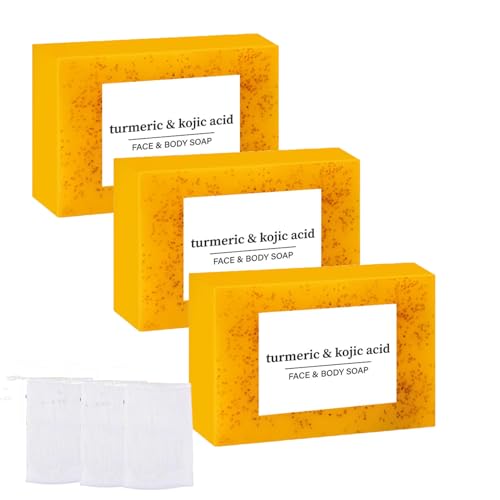 Kurkuma Seife, Honey Glow Zitronen-Kurkuma-Kojisäure-Seifenstück,Turmeric Soap,Kurkuma Kojisäure-Seife,Feuchtigkeitsspendend, Gleicht den Aus, für Frauen und Männer mit Schaumnetz von Generisch