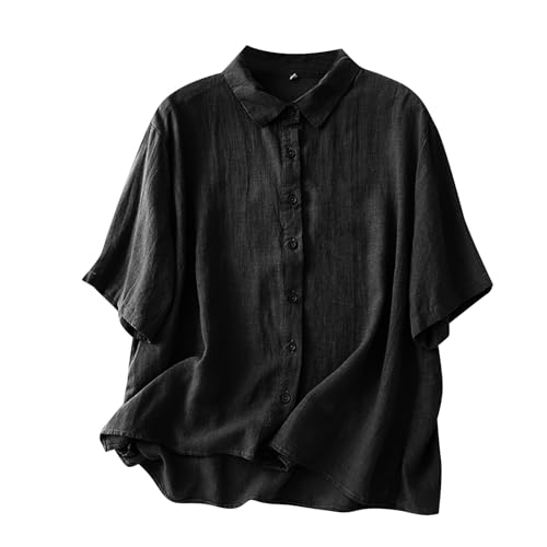 Kurzärmelige Hemden aus Leinen und Baumwolle, Button-Down-Shirts für Damen, Sommer, solider Kragen, leichte Gaze, 2025, Tops, lässig, trendig, Musselin-Blusen, Boyfriend-Vcation, lockere Retro-Tunika Kurzärmelige Hemden aus Leinen und Baumwolle, Button-Down-Shirts für Damen, Sommer, solider Kragen, leichte Gaze, 2025, Tops, lässig, trendig, Musselin-Blusen, Boyfriend-Vcation, lockere Retro-Tunika von Generisch