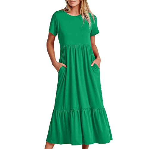 Kurzärmeliges Damen-Kleid, U-Boot-Ausschnitt, Strand, Hawaii, gerüscht, Maxi, langes Herbst-Sommerkleid, 2024, U-587 Limettengrün, XX-Large von Generisch
