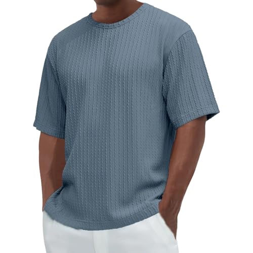 Kurzarm-T-Shirt für Herren, Waffelmuster, bequemer Rundhalsausschnitt, lockere Passform, leicht, einfarbig, Sport-T-Shirt, navy, 3XL Kurzarm-T-Shirt für Herren, Waffelmuster, bequemer Rundhalsausschnitt, lockere Passform, leicht, einfarbig, Sport-T-Shirt, navy, 3XL von Generisch